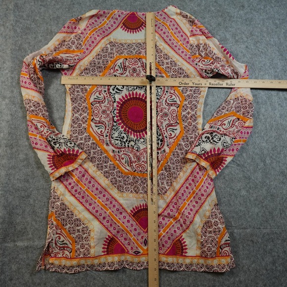 Athleta Swim Coverup Womens Small Silk Blend Long Sleeve Tunic Paisley Boho Pink - Picture 6 of 9